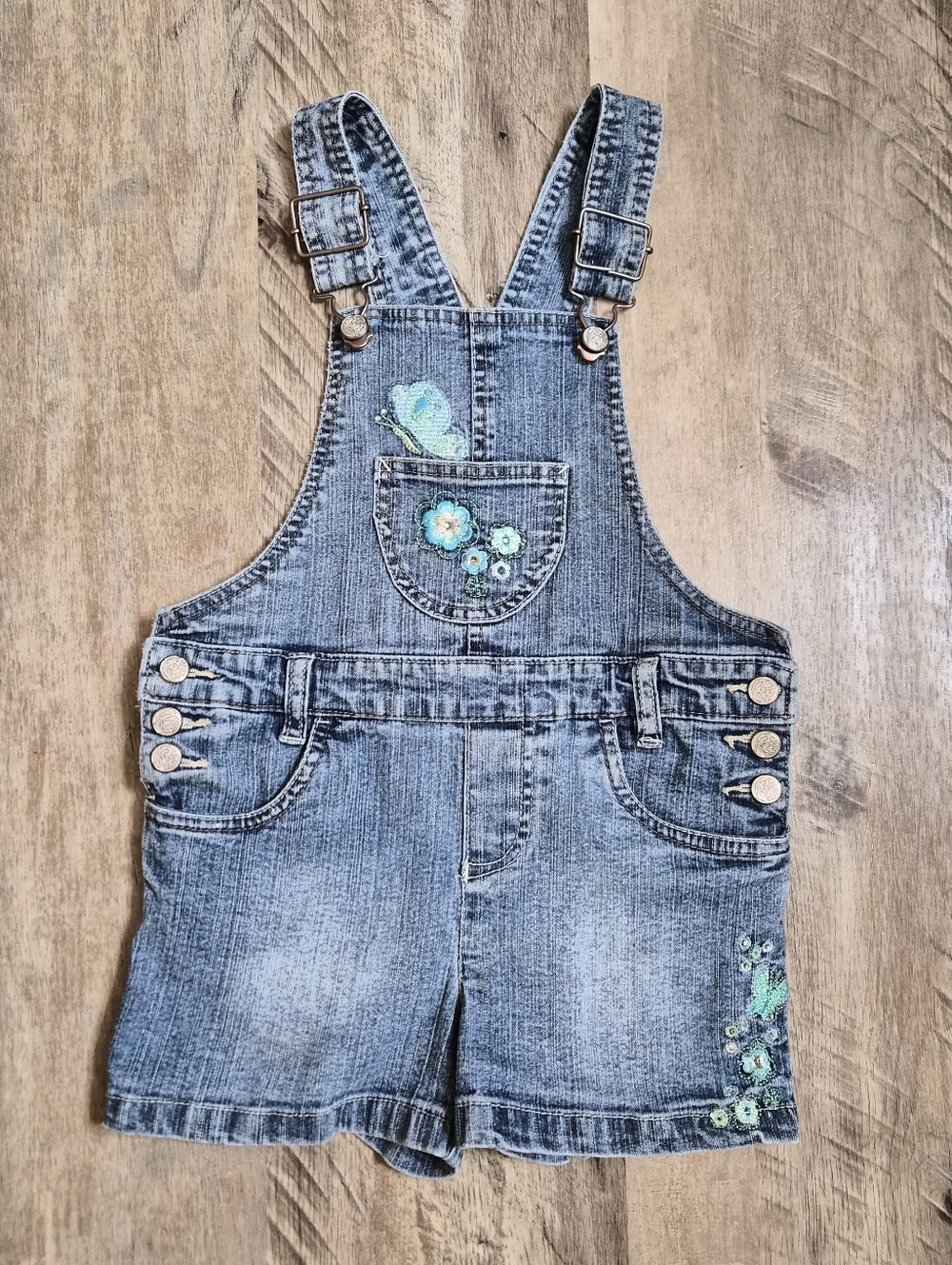 Mudd Girls Denim Short Overalls Butterfly Floral Embroidered Size 5 Y2K